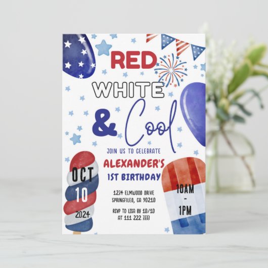 4 juli rood, wit blauw 1e 3e 5e 6e verjaardag kaart (Staand voorkant)