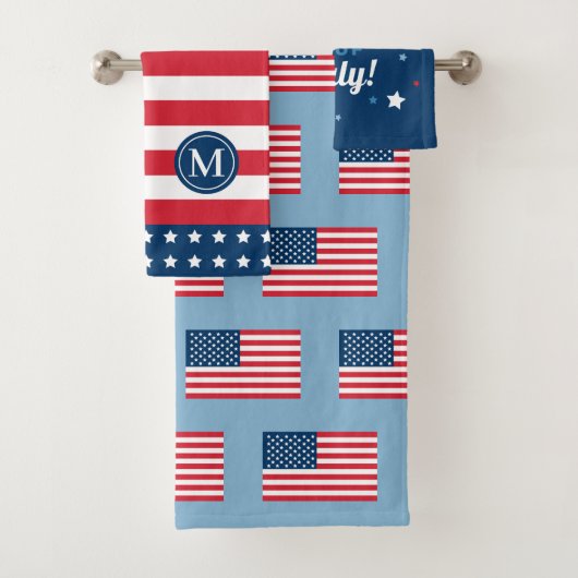 4 juli Rood Wit Blauw Aangepaste Monogram Initiaal Bad Handdoek (Insitu)