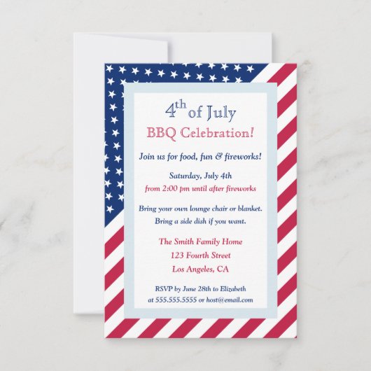 4 juli Rood Wit Blauw BBQ Party Sterren Strepen Kaart (Voorkant)