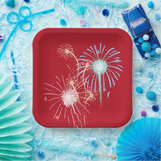 4 juli, rood, wit, blauw bord van vierkant papier. (Feest)