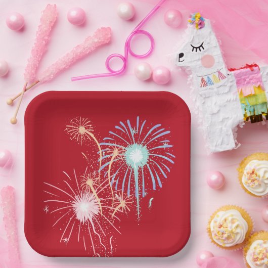 4 juli, rood, wit, blauw bord van vierkant papier. (Feest)