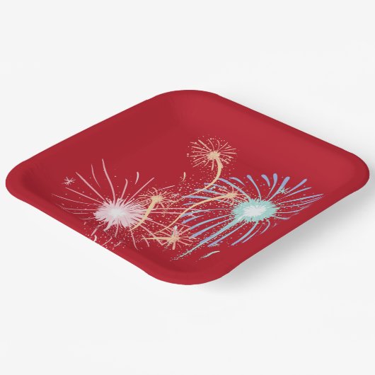 4 juli, rood, wit, blauw bord van vierkant papier. (Gebogen)