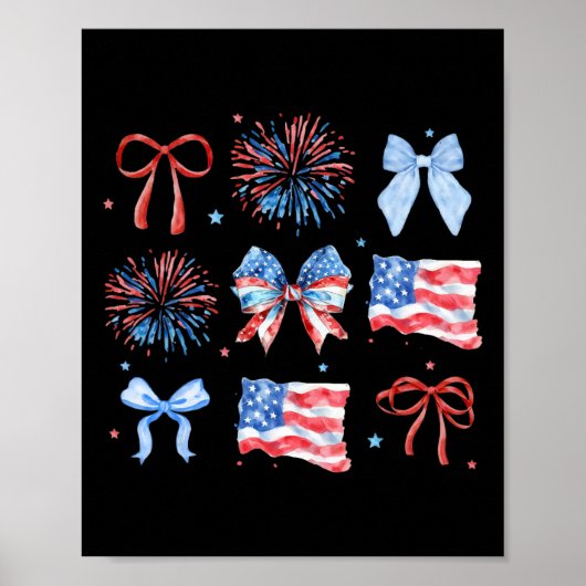 4 juli Rood Wit Blauw Coquette Boog Vuurwerk Poster (Voorkant)