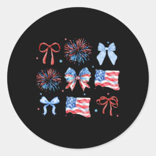 4 juli Rood Wit Blauw Coquette Boog Vuurwerk Ronde Sticker