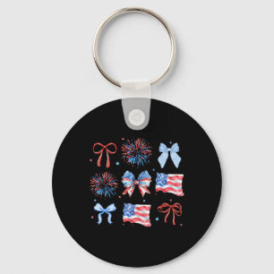 4 juli Rood Wit Blauw Coquette Boog Vuurwerk Sleutelhanger