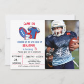 4 juli Rood Wit Blauw football Boy Verjaardag Kaart (Voorkant)