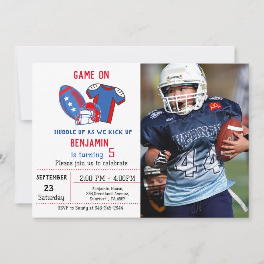 4 juli Rood Wit Blauw football Boy Verjaardag Kaart (Voorkant)