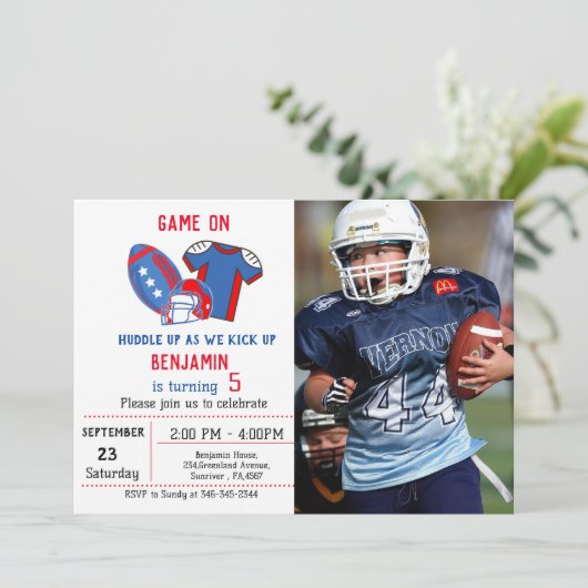 4 juli Rood Wit Blauw football Boy Verjaardag Kaart (Staand voorkant)