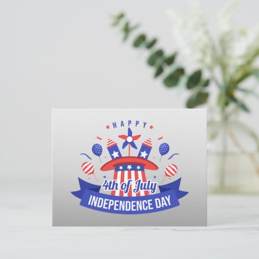 4 juli Rood Wit Blauw Gelukkige Onafhankelijkheids Feestdagenkaart (Staand voorkant)