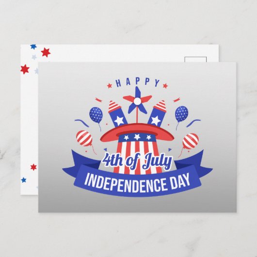 4 juli Rood Wit Blauw Gelukkige Onafhankelijkheids Feestdagenkaart (Voorkant / Achterkant)