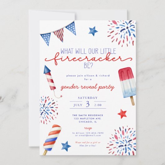 4 juli rood wit blauw Geslacht onthullen vuurwerk Kaart (Voorkant)