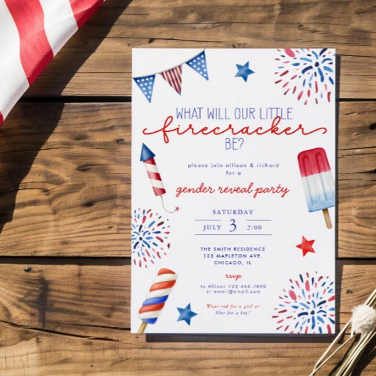 4 juli rood wit blauw Geslacht onthullen vuurwerk Kaart