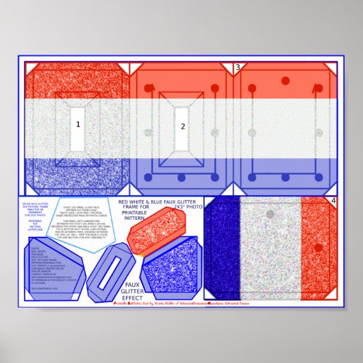 4 juli Rood Wit Blauw Glitter Selfie Frame Knutsel Poster (Voorkant)