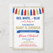 4 juli rood wit blauw goud glitter baby shower kaart (Voorkant)
