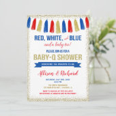 4 juli rood wit blauw goud glitter baby shower kaart (Staand voorkant)