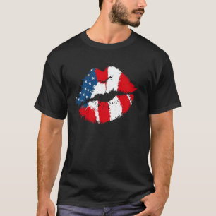 4 juli Rood Wit & Blauw Grote Lippen Patriottische T-shirt