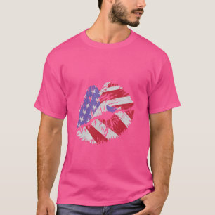 4 juli Rood Wit & Blauw Grote Lippen Patriottische T-shirt