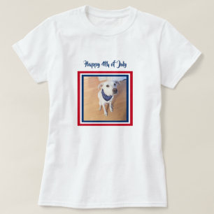4 juli Rood, Wit, Blauw Kute White Puppy Dog T-shirt