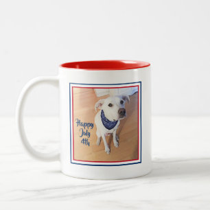 4 juli Rood, Wit, Blauw Kute White Puppy Dog Tweekleurige Koffiemok