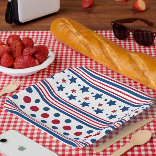 4 juli Rood Wit & Blauw Patriottisch Papieren Bordje (Picknick)