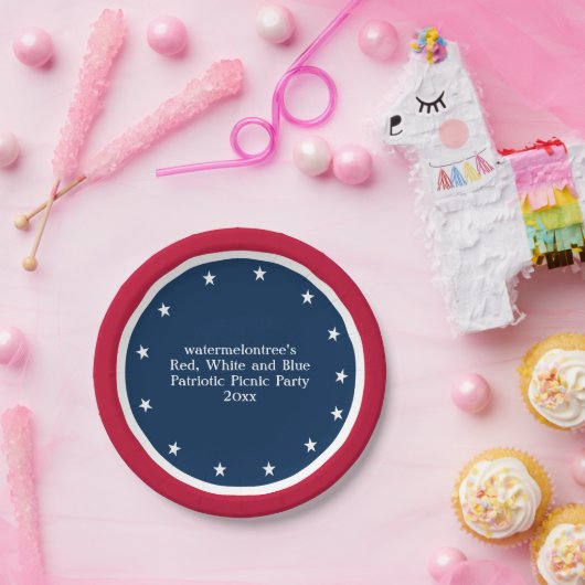 4 juli Rood Wit Blauw Patriottisch Picknickfeest Papieren Bordje (Feest)