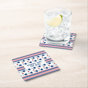 4 juli Rood Wit & Blauw Patriottisch Vierkant Pape Kartonnen Onderzetters