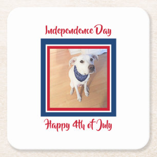 4 juli Rood, Wit, Blauw Schattig Witte Hond Kartonnen Onderzetters