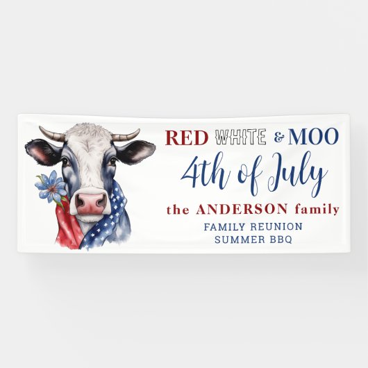 4 juli Rood Wit Blauw Schattige Patriottische Koe Spandoek (Horizontaal)