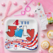 4 juli Rood Wit & Blauw Swirls Papieren Bordje (Feest)