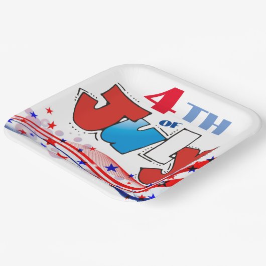 4 juli Rood Wit & Blauw Swirls Papieren Bordje (Gebogen)