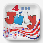 4 juli Rood Wit & Blauw Swirls Papieren Bordje (Voorkant)