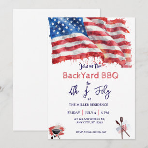 4 juli Rood Wit Blauw USA BBQ-feest  Kaart