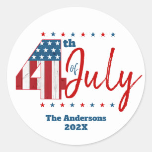 4 juli Rood Wit Blauw USA Vlag Modern Bold Ronde Sticker