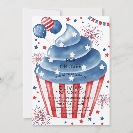 4 juli Rood Wit Blauw Verjaardag Uitnodiging (Voorkant)