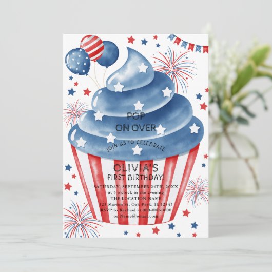 4 juli Rood Wit Blauw Verjaardag Uitnodiging (Staand voorkant)