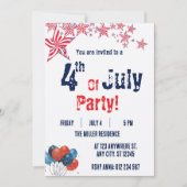 4 juli Rood Wit Blauw Vuurwerk Feest Kaart (Voorkant)