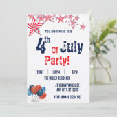 4 juli Rood Wit Blauw Vuurwerk Feest Kaart (Staand voorkant)