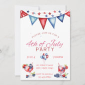 4 juli Rood Wit Blauw Vuurwerk Feest Uitnodiging (Voorkant)