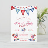 4 juli Rood Wit Blauw Vuurwerk Feest Uitnodiging (Staand voorkant)