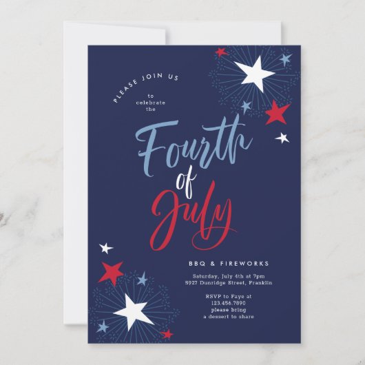 4 juli Rood Wit Blauw Vuurwerkfeest Kaart (Voorkant)