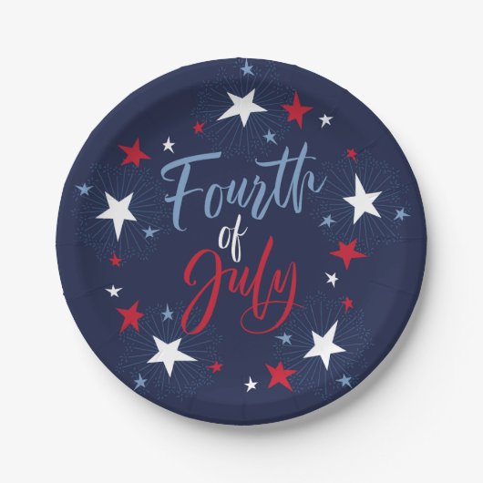 4 juli Rood Wit Blauw Vuurwerkfeest Papieren Bordje (Voorkant)