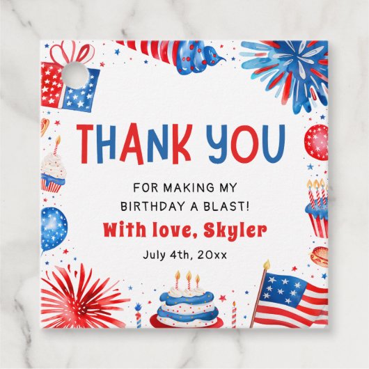 4 juli Rood Wit Blauw Zomer Verjaardagsfeest Bedankjes Labels (Voorkant)