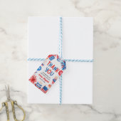 4 juli Rood Wit Blauw Zomer Verjaardagsfeest Cadeaulabel (Met Touw)