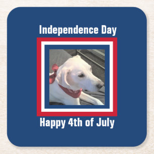 4 juli Rood, Wit, Blauwe Cute Hond met Sjaal Kartonnen Onderzetters
