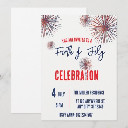 4 juli Rood Wit Blauwe Vuurwerk Feest  Kaart (Voorkant / Achterkant)