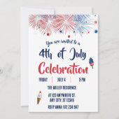 4 juli Rood Wit Blauwe Vuurwerk Feest Kaart (Voorkant)