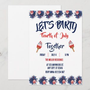 4 juli Rood Wit Blauwe Vuurwerk Feest Kaart