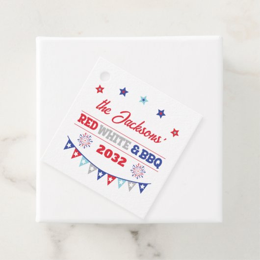 4 juli Rood wit en BBQ familienaam patriotic Bedankjes Labels (In situ)