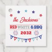 4 juli Rood wit en BBQ familienaam patriotic Bedankjes Labels (Voorkant)