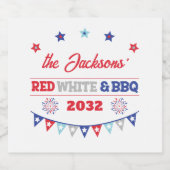 4 juli Rood wit en BBQ familienaam patriotic Bier Etiket (Enkel label)